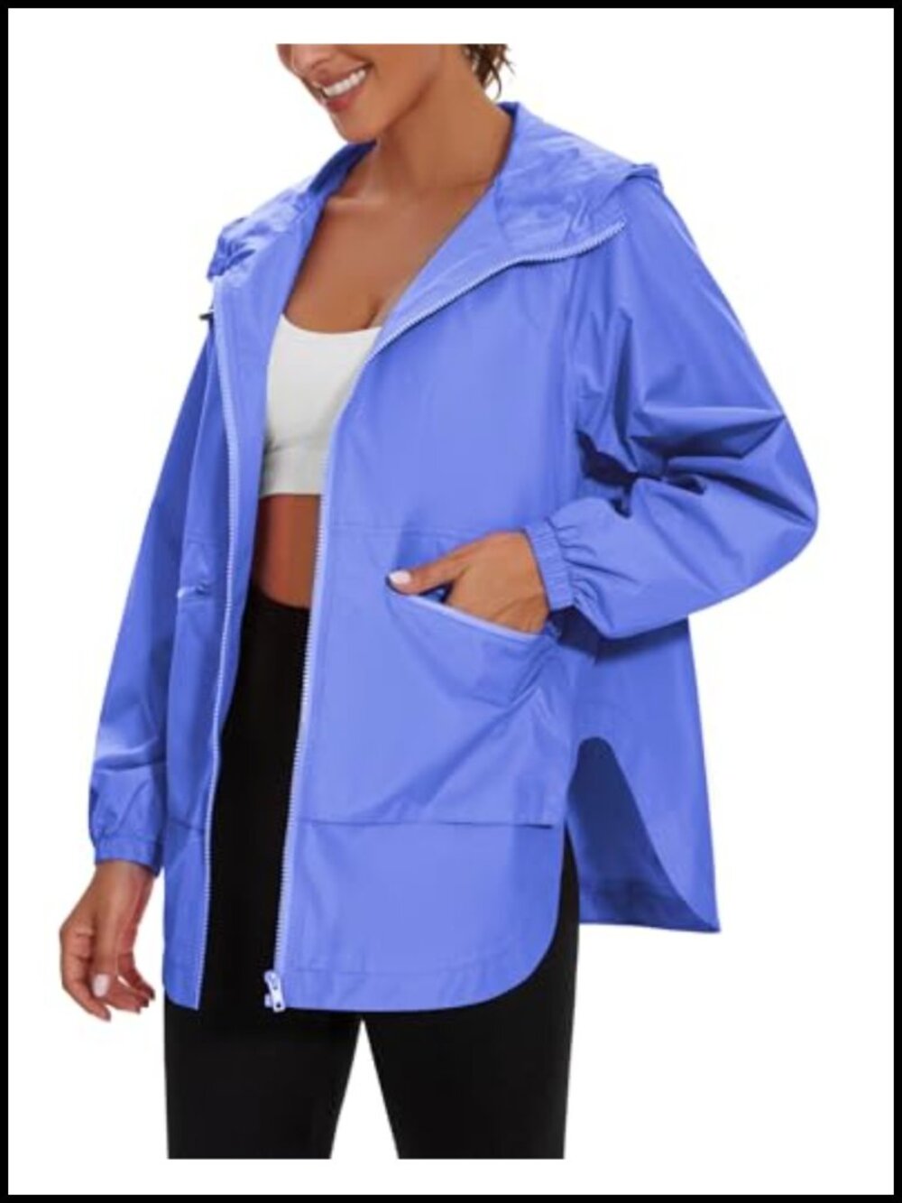 Waterproof Raincoat Lightweight Hooded Windbreaker with Pockets